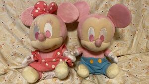 【Disney baby】ミッキーマウス＆ミニーマウス(ピンク)ぬいぐるみ２体セット