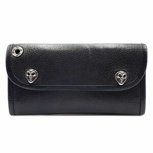 ◆美品◆ ビルウォールレザー Bill Wall Leather BWL 長財布 ウォレット 三つ折り スカル ワッペン レザー 本革 黒系 01-24030401-a