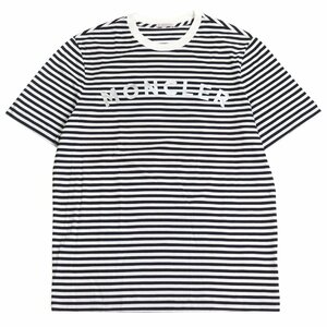 極美品 MONCLER モンクレール 2020年製 MAGLIA T-SHIRT コットン100% ロゴプリント 半袖Ｔシャツ ホワイト ブラック ボーダー柄 S 正規品