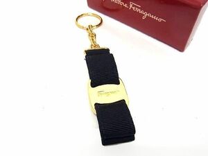 ■新品■未使用■ Salvatore Ferragamo フェラガモ ヴァラリボン キャンバス キーホルダー キーリング バッグチャーム ネイビー系 AN9464