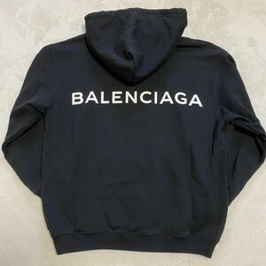 【美品・最高峰】 BALENCIAGA バレンシアガ バック ロゴ ビッグロゴ パーカー フーディー スウェット ブラック メンズ S オーバーサイズ