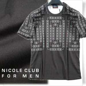 新品1円～★ニコルクラブフォーメン NICOLE CLUB FOR MEN 幾何学模様柄プリント半袖Ｔシャツ カットソー 48 L ブラック 本物 ◆1179◆