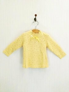 KU1078 ○送料無料 古着 NICE CLAUP ナイスクラップ キッズ 衣服 Tシャツ サイズ90~100cm イエロー 水玉 胸部リボン付 首元 フリル