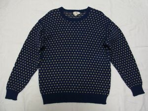 ☆美品☆ 90s J.CREW バーズアイ ウール セーター sizeM ネイビー×イエロー ☆USA古着 総柄 ニット ビンテージ オールド ノルディック