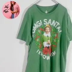 elf OMG! SANTA プリント 半袖 Tシャツ グリーン XXL 古着