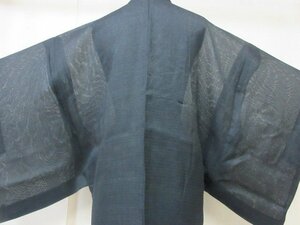 1円 良品 正絹 長羽織 絽 夏物 和装 和服 アンティーク 黒 紋なし 無地 男性用 単衣 身丈95cm 裄66cm【夢職】★★★