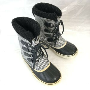 カナダ老舗☆ソレル/SOREL☆本革/スノーブーツ【22.5/黒×白/black×white/千鳥格子】インナー付き/雪作業/防水◎cWB87-6