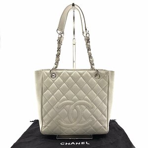 CHANEL シャネル キャビアスキン マトラッセ チェーン トート バッグ ホワイト 良品 k102