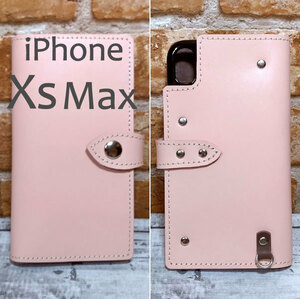 手帳型ケース iPhone Xs Max 用 カバー レザー スマホ スマホケース スマホショルダー 携帯 革 本革 ピンク ショコラ