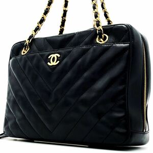 1円【最高級】CHANEL シャネル ショルダーバッグ トート Vステッチ ココマーク チェーン キルティング ラムスキン ブラック 黒色 肩掛け