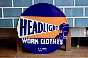 新品　HEADLIGHT WORK CLOTHING ヘッドライト　看板 エンボスサイン メタルサイン 世田谷ベース アメリカ USA 50