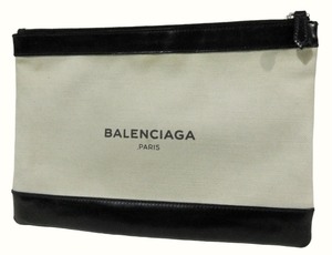 イタリア製 バレンシアガ BALENCIAGA ネイビークリップ キャンバス クラッチバッグ 373834