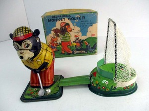 希少東京プレイシング商会　1950年代製　 MECHANICAL BEAR GOLFER　　完動ほぼ美品　高さ約11cm