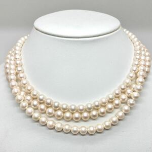 「アコヤ本真珠ネックレスおまとめ」a約91g 約6.5-7.5mmパール pearl necklace accessory jewelry silver DA0