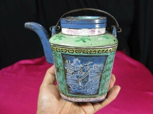 A　楼閣文様色絵水注　清時代　中国　焼き物　陶器　煎茶
