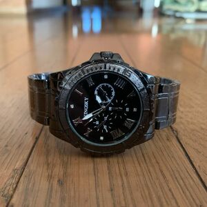 腕時計 メンズ 合金ブラックメタル 新品 クロノ調 ウォッチ y3888 SV
