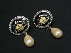 1円 ■美品■ Vivienne Westwood ヴィヴィアンウエストウッド オーブ パール ピアス アクセサリー シルバー系×ブラック系 AX5128