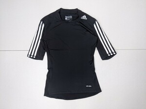 12．状態良好 アディダス adidas techfit climalite 速乾 半袖 インナーシャツ アンダーウェア トレーニングウェア メンズL 黒白x403