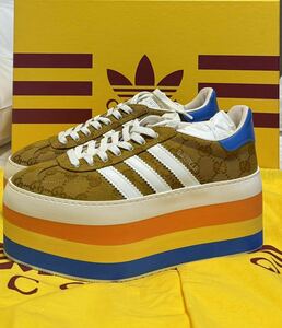 新同未使用　グッチ　GUCCI adidas アディダス　ガゼル　スニーカー ストライプ　靴 ウェッジ　サイズ371/2（23㎝）　ヒール　定価17万位