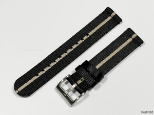 ラグ幅:20mm 高品質 艶あり 分割 NATO ストラップ 腕時計ベルト ブラック ベージュ ストライプ シルバー尾錠 ファブリック 二重編み DBI