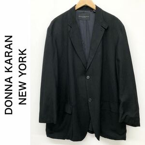 DONNA KARAN NEW YORK ダナキャランニューヨーク メンズ テーラードジャケット 総裏地 2B シルク リネン ブラック 黒 サイズ52 XL相当 紳士