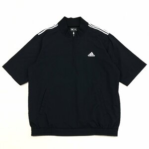 adidas GOLF アディダス ロゴ刺繍 ハーフジップ ウインドブレーカー ゴルフジャケット O 黒 ブラック 半袖 XL 2L LL 特大 大きいサイズ