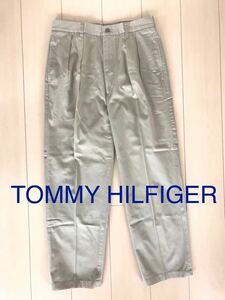 概ね美品☆ TOMMYHILFIGERトミーヒルフィガー タックパンツ/チノパン春夏向け コットン100% ベージュ メンズサイズ32/36