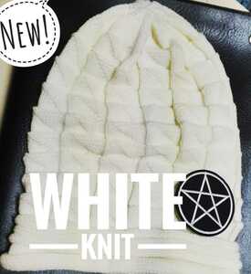 【新品 未使用】WHITE Knit Pentagram ニット帽 帽子 CAP キャップ