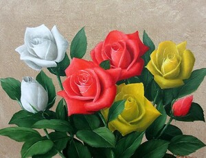 油彩画 洋画 (油絵額縁付きで納品対応可) P6号 「ばら２ 薔薇２」 安田 英明