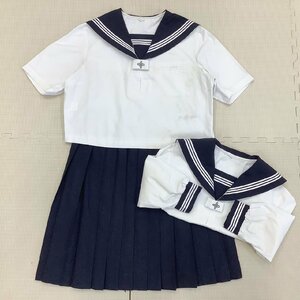 I552/Y(中古)山形県 金山中学校 女子制服3点 /希少/旧制服/特大/大きめ/170B/W80/丈57/セーラー/夏スカート/白3本/半袖/合服/制服/学生服