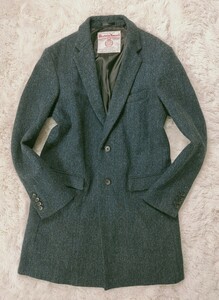 【BOYCOT ×HARRIS TWEED】ボイコット×ハリスツイード チェスターコート 【ヘリンボーン】 【サイズ表記3 L相当】【2B】【極美品】深青色