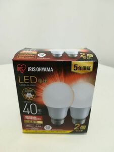 未使用★アイリスオーヤマ LED電球 口金直径26mm 広配光 40W形相当 電球色 2個パック 密閉器具対応 LDA4L-G-4T62P