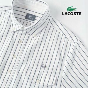 (美品) ラコステ LACOSTE ボタンダウン カットソー 半袖シャツ 4 (L) ホワイト ネイビー KH017C ビズポロ シャツ 