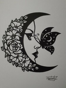 切り絵アート　花月と蝶と美女