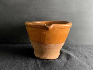 フランス 19世紀 片口の大鉢 茶釉薬 皿 陶器 民藝 美術 骨董 アンティーク