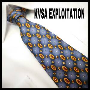 KVSA EXPLOITATION エクスプロイテェイシャン　ブルー　小紋柄　最高級シルク100％　メンズ　ブランド　スーツ　小物　ネクタイ