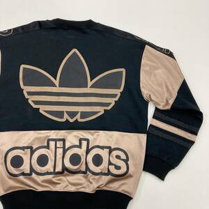 90s adidas デサント デカロゴ トレフォイル スウェット ゴールド ブラック M-Lサイズ アディダス 銀タグ トレーナー OLD VINTAGE 3050315