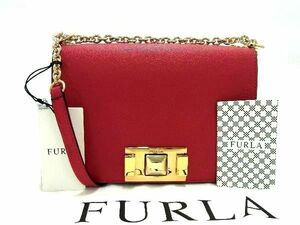 1円 ■極美品■ FURLA フルラ ミミミニ レザー チェーン クロスボディ ショルダーバッグ レディース レッド系 BE3323