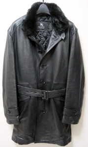 サイズLL 新品 同様 BURBERRY BLACK LABEL 限定 ファー付 ラムレザー トレンチ コート XL ジャケット黒ダウン バーバリー ブラックレーベル