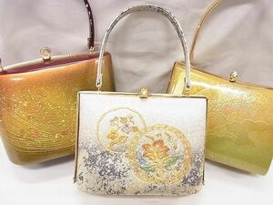 平和屋1■和装小物　和装バッグ　刺繍　雲重ね扇面花文　草花丸文　金糸　金彩　逸品　CAAC6326eg