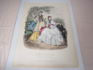 美品希少1868年(慶応3年)銅版画■フランス ファッション誌 『La Mode illustree（ラ・モード・イリュストレ）』PL.32 ファッションプレート