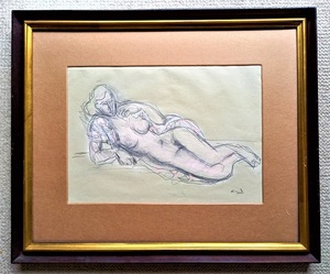 原精一　　鉛筆とパステルによる裸婦デッサン画　