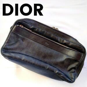 1円～【高級】Christian Dior クリスチャンディオール セカンドバッグ ブラック 黒 ポーチ 小物入れ ケース スペイン製 レザー no17154