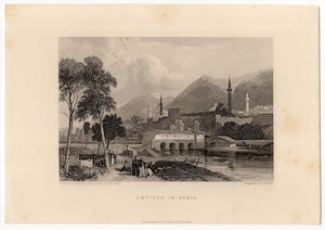 1836年 Harding 聖書の風景画 鋼版画 シリア アンティオキア Antioch in Syria セレウコス朝