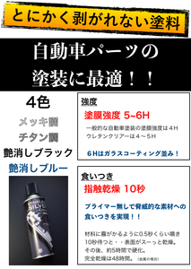 とにかく剥がれない スプレー 塗料 ４色（メッキ調・チタン調・艶消しブラック・艶消しブルー）《ガラスコーティング並みの塗膜強度》