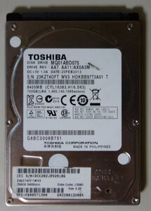 3845 2.5インチ 内蔵SATAハードディスク 750GB 9.5mm 5400rpm 東芝 MQ01ABD075 Mac/Win 使用6910時間 正常