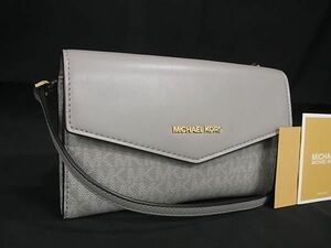 1円 ■極美品■ MICHAEL KORS マイケルコース MK柄 PVC×レザー クロスボディ ショルダーバッグ 斜め掛け レディース グレー系 AW6925