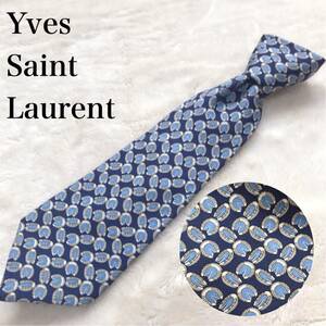 Yves Saint Laurent 水色 ネクタイ 総柄 マルチカラー イヴサンローラン