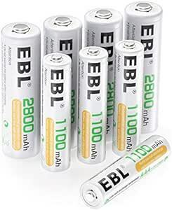 EBL 単3・単4電池セット 単3電池 充電式 2800mAh４本＋単4電池 充電式1100mAh４本パック 約1200回繰り返し