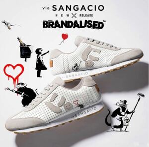 新品未使用 抽選販売 限定コラボ商品 Banksyグラフィティ 『via SANGACIO×BRANDALISED』MOM BRANDALISED （WHITE/GRAY）US9／JP27㎝